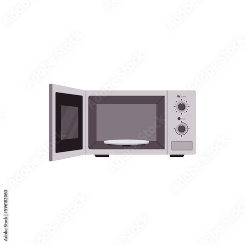 Open empty microwave oven, flat vector illustration isolated on white background.