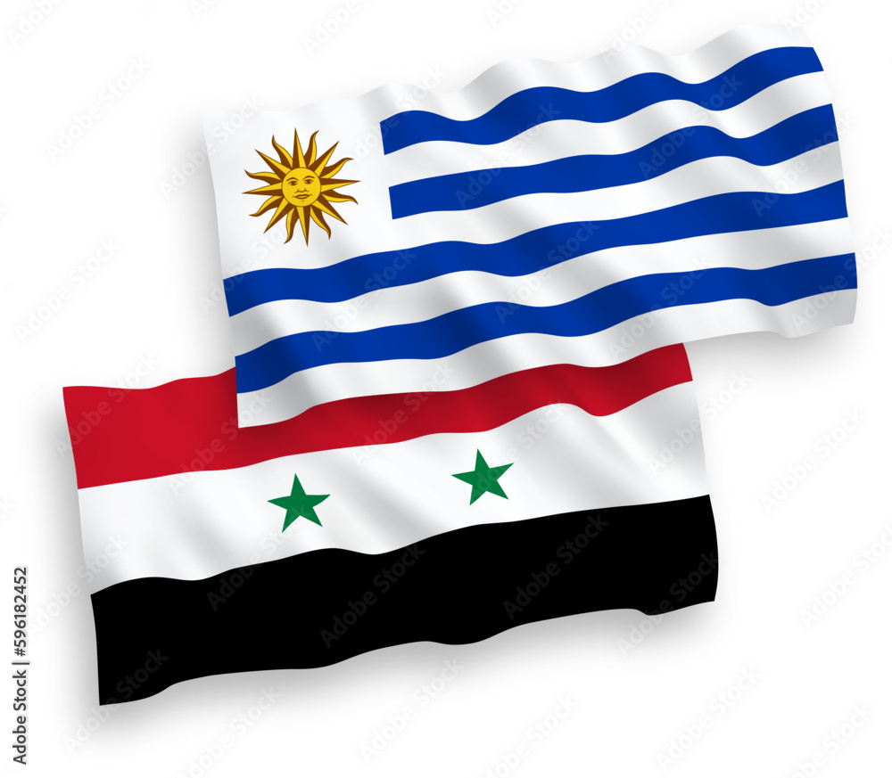Flags of Oriental Republic of Uruguay and Syria on a white background Flags of Oriental Republic of Uruguay and Syria on a white background