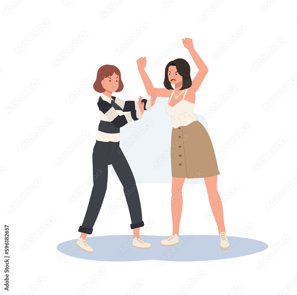 Naklejka premium Misunderstanding, conflict, disagreement concept. Angry People shouting and fight. Flat vector cartoon illustration