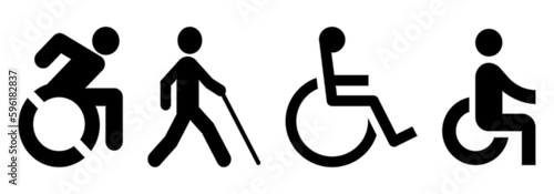Disabled people icons isolated on transparent background. 