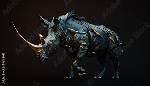 Fototapeta Naklejka Na Ścianę i Meble -  Rhinoceros animal abstract wallpaper. Contrast background Rhino in vivid colors generative ai