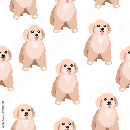 Fototapeta Naklejka Na Ścianę i Meble -  Seamless pattern of cute fluffy puppy on white background.Vector pattern of dogs for children's textiles,backgrounds,paper.