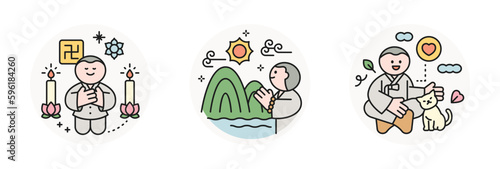 Buddha’s Birthday. A monk who lights candles, prays, and loves nature and cats.