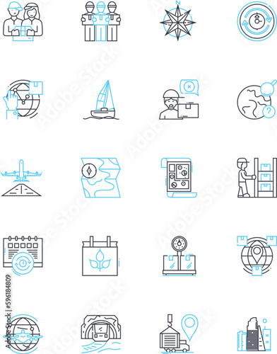 Freight Hauling linear icons set. Logistics, Transportation, Shipping, Cargo, Trucker, Carrier, Dispatch line vector and concept signs. Delivery,Freight,Warehousing outline illustrations