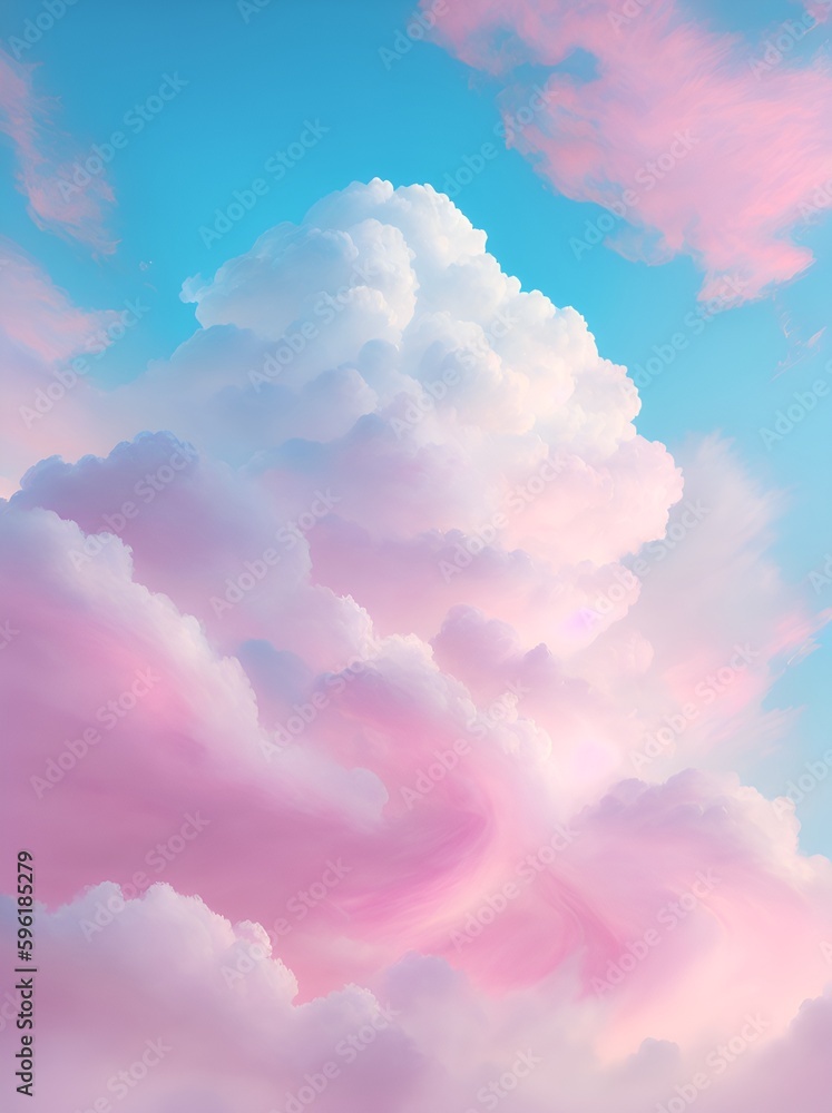 Dreamy clouds, pastel colors, portrait made with Generative AI.
