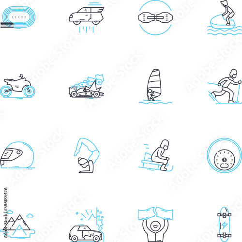Athletic lifestyle linear icons set. Fitness, Exercise, Health, Strength, Energy, Power, Endurance line vector and concept signs. Agility,Flexibility,Nutrition outline illustrations