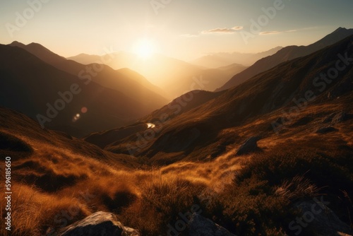 Sunrise over a set of mountains. Generative AI