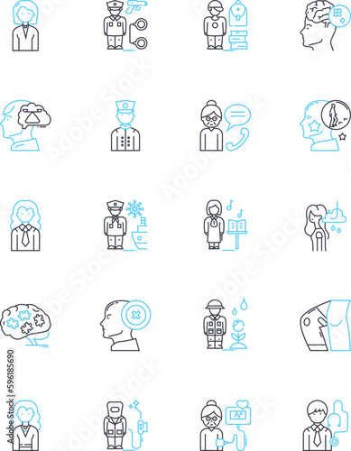 Transnationalization linear icons set. Globalization, Internationalization, Multinational, Cross-border, Integration, Interconnectedness, Trans-border line vector and concept signs. Worldwide
