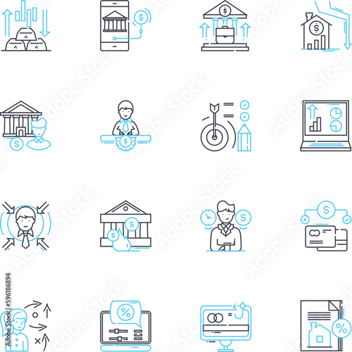Online transactions linear icons set. E-commerce, Digital payments, Credit card, Encryption, Authentication, Authorization, Secure line vector and concept signs. Fraud prevention,Virtual currency