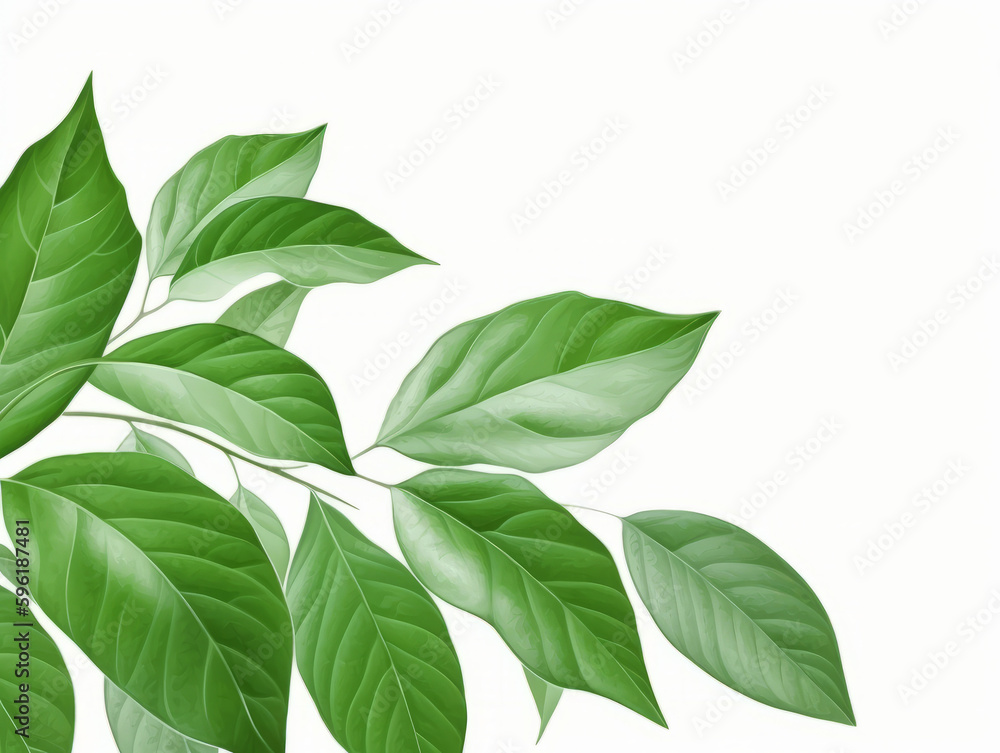 Green Leaves on a White Background Using Generative AI