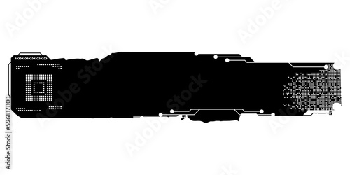 Rectangular design element silhouette in tech style isolated on white. Long tech plate with copy space. Clipart.