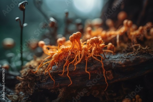 Close-up of cordyceps fungus. Generative AI photo