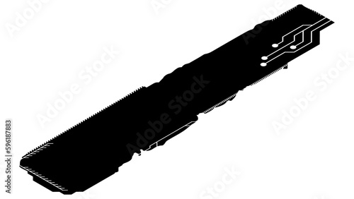 Isometric rectangular design element silhouette in tech style isolated on white. Long tech plate with copy space. Vector clipart.