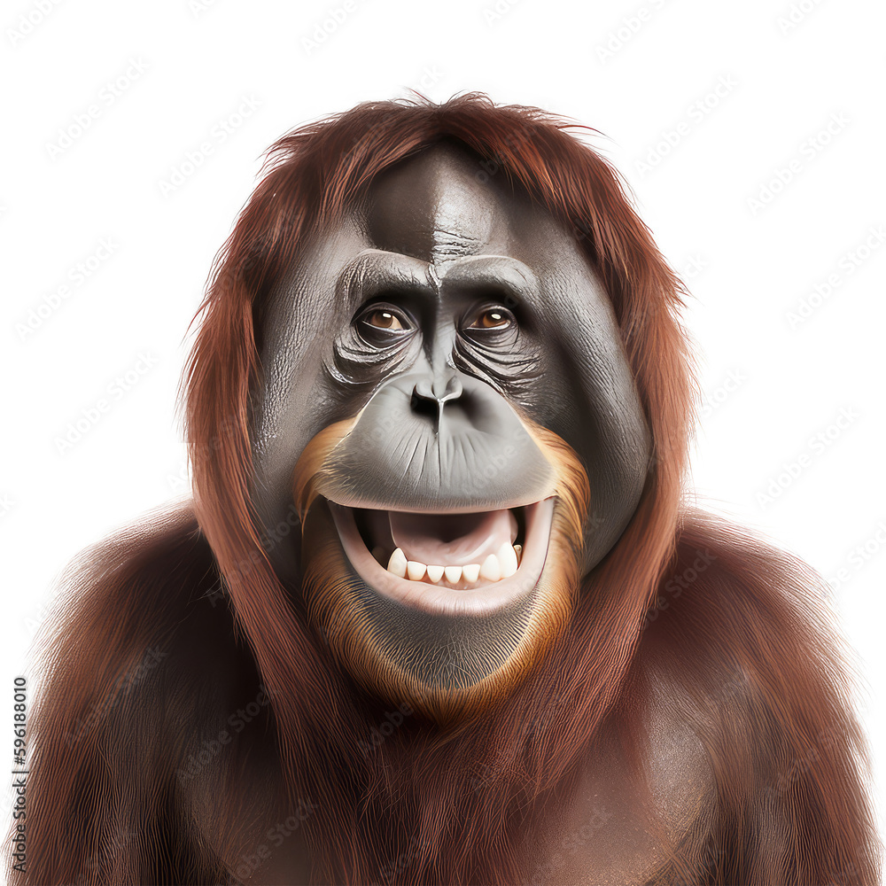 Orangutan head isolated on white background
