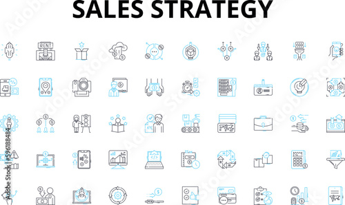 Sales strategy linear icons set. Conversion, Prospecting, Pipeline, Decision-making, forecasting, Negotiation, Upselling vector symbols and line concept signs. Closing,Retention,Engagement