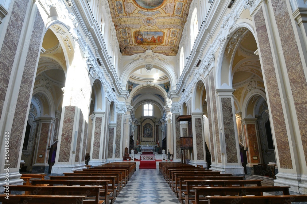 Interior of the cathedral of Sant'Agata de Goti, a medieval town in the province of Benevento, Italy.
