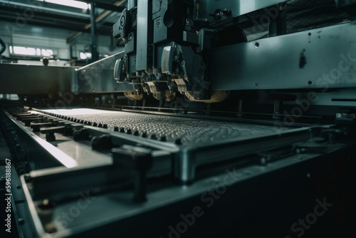 Xray-style robot works a factory conveyor belt. Generative AI © Adelais