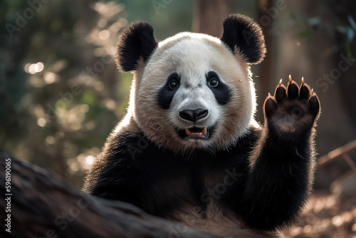 Cute panda waving. generative AI