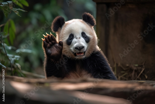 Cute panda waving. generative AI