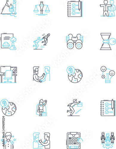 Dedication and commitment linear icons set. Loyalty, Perseverance, Consistency, Devotion, Fidelity, Determination, Endurance line vector and concept signs. Loyalty,Persistence,Steadfastness outline photo