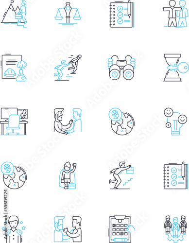 Dedication and commitment linear icons set. Loyalty, Perseverance, Consistency, Devotion, Fidelity, Determination, Endurance line vector and concept signs. Loyalty,Persistence,Steadfastness outline