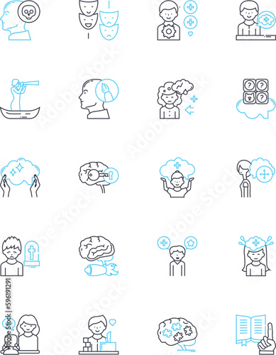 Resilience and perseverance linear icons set. Persistence, Grit, Tenacity, Fortitude, Strength, Endurance, Determination line vector and concept signs. Courage,Bravery,Steadfastness outline