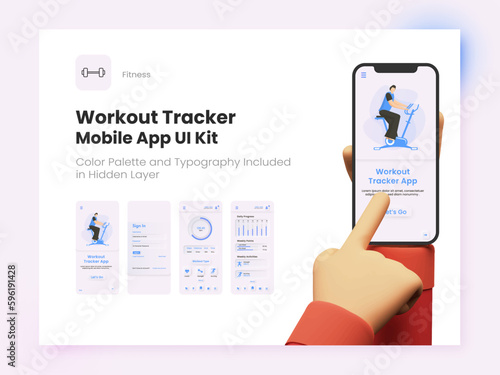 Workout Tracker Mobile App UI Kit Including As Sign In, Sign Up, Daily Process Screens for Responsive Websites.