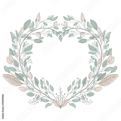 Watercolor Wreath or Floral Frame In Heart Shape. Generative AI Illustration.