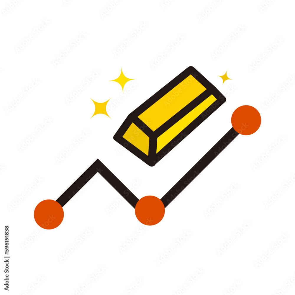 Gold bar and gold price rise chart icons. Vector. Gold bar and gold price rise chart icons. Vector.