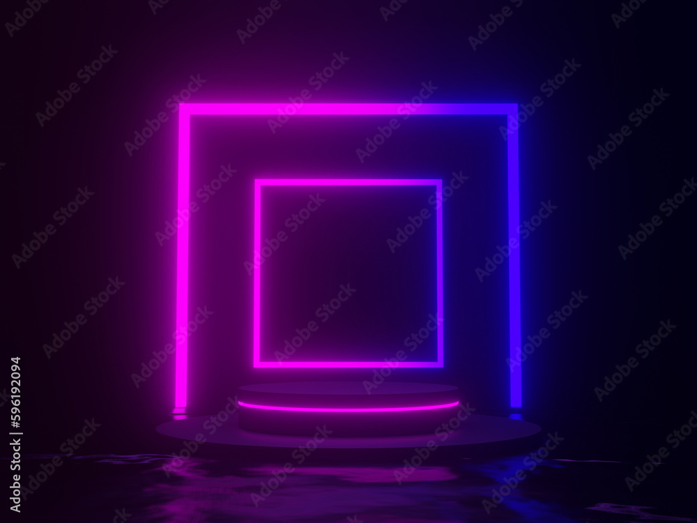 Fototapeta premium 3D neon podium. Gradient lights mock up.