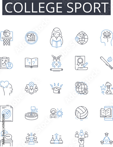 College sport line icons collection. Athletics, Varsity sports, Intramurals, Intercollegiate sports, Team sports, Competitive sports, Extramural sports vector and linear illustration. University