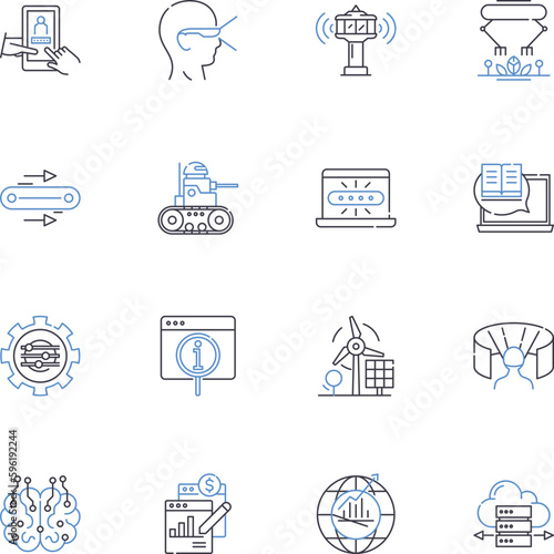 Interactive media line icons collection. Engagement, Gamification, Immersive, Interface, Multimedia, Experience, Interactivity vector and linear illustration. Storytelling,Animations,Virtual outline