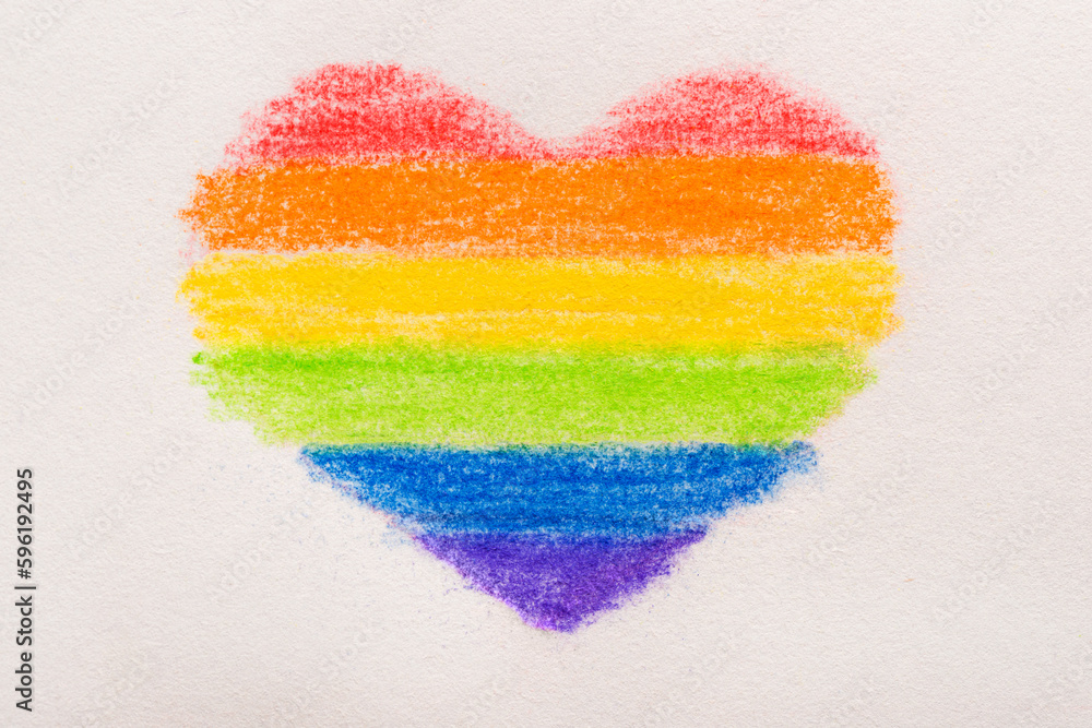 Fototapeta top view of concept gay culture symbol with heart shape paint rainbow, sign gay LGBT community, close up