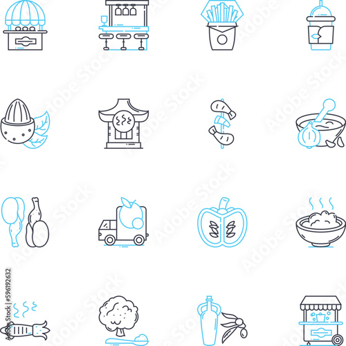 Food production sector linear icons set. Agriculture, Harvest, Cultivation, Irrigation, Planting, Farming, Fertilizer line vector and concept signs. Pesticide,Soil,Crop outline illustrations