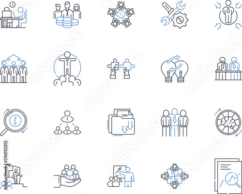 Unified approach line icons collection. Integration, Synergy, Cohesion, Consistency, Collaboration, Consolidation, Standardization vector and linear illustration. Harmonization,Simplification