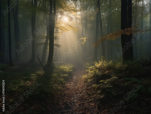 Forest with fog and incidence of light