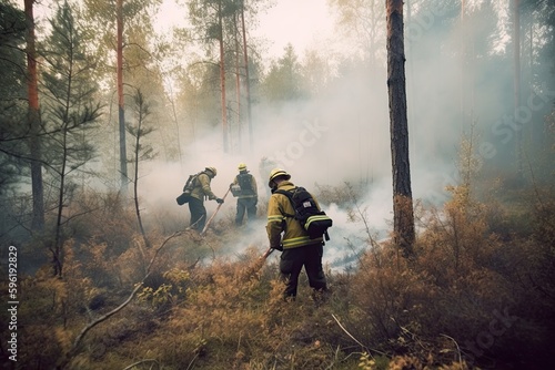 firefighter fighting a forest fire. Generative AI