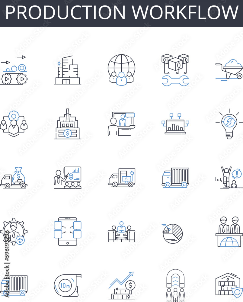 Production workflow line icons collection. Exports, Imports, Tariffs, Partnerships, Importers, Distributors, Global vector and linear illustration. Free trade,Protectionism,Agreements outline signs Production workflow line icons collection. Exports, Imports, Tariffs, Partnerships, Importers, Distributors, Global vector and linear illustration. Free trade,Protectionism,Agreements outline signs