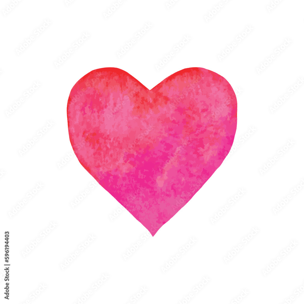 pink heart watercolor flowers hand drawn isolated on white, vector