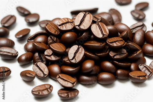 Roasted coffee beans isolated on white background  Generative AI