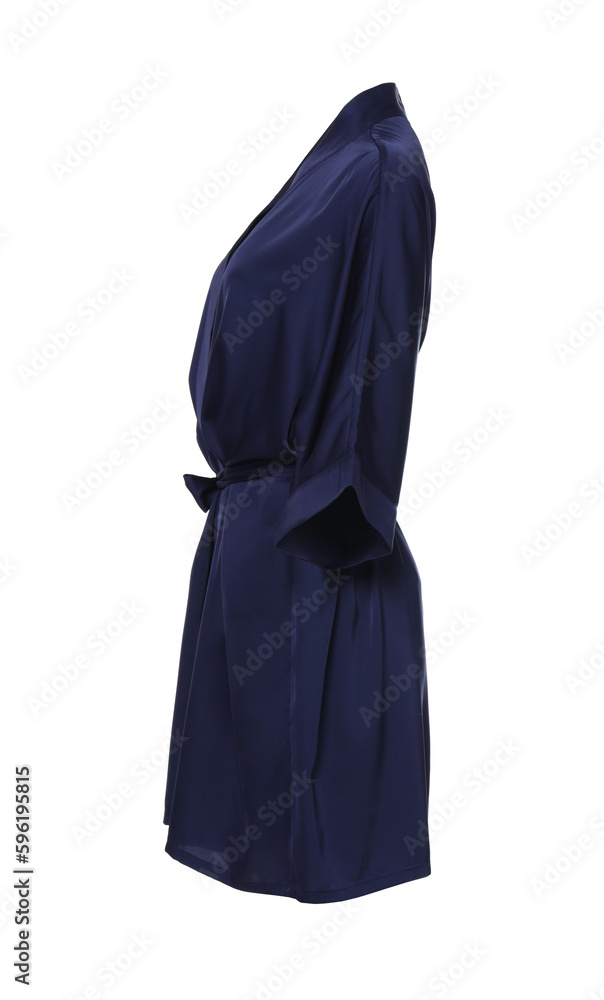Dark blue silk bathrobe isolated on white, side view Dark blue silk bathrobe isolated on white, side view
