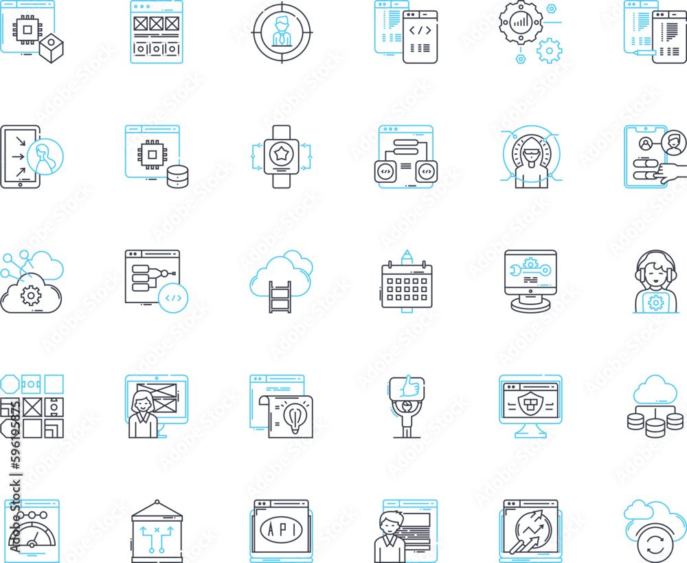 Customer profiling linear icons set. Demographics, Segmentation, Behavior, Interest, Needs, Insight, Persona line vector and concept signs. Analytics,Targeting,Tailoring outline illustrations