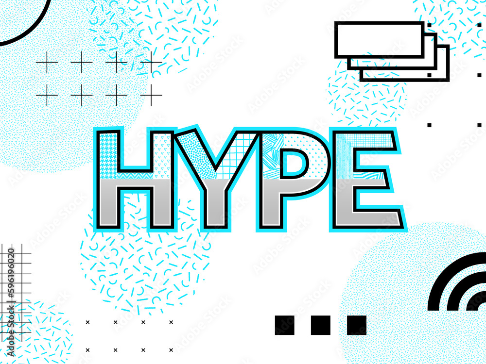 Word Hype and illustrations on white background