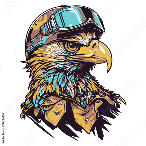 Eagle head wearing a helmet.
