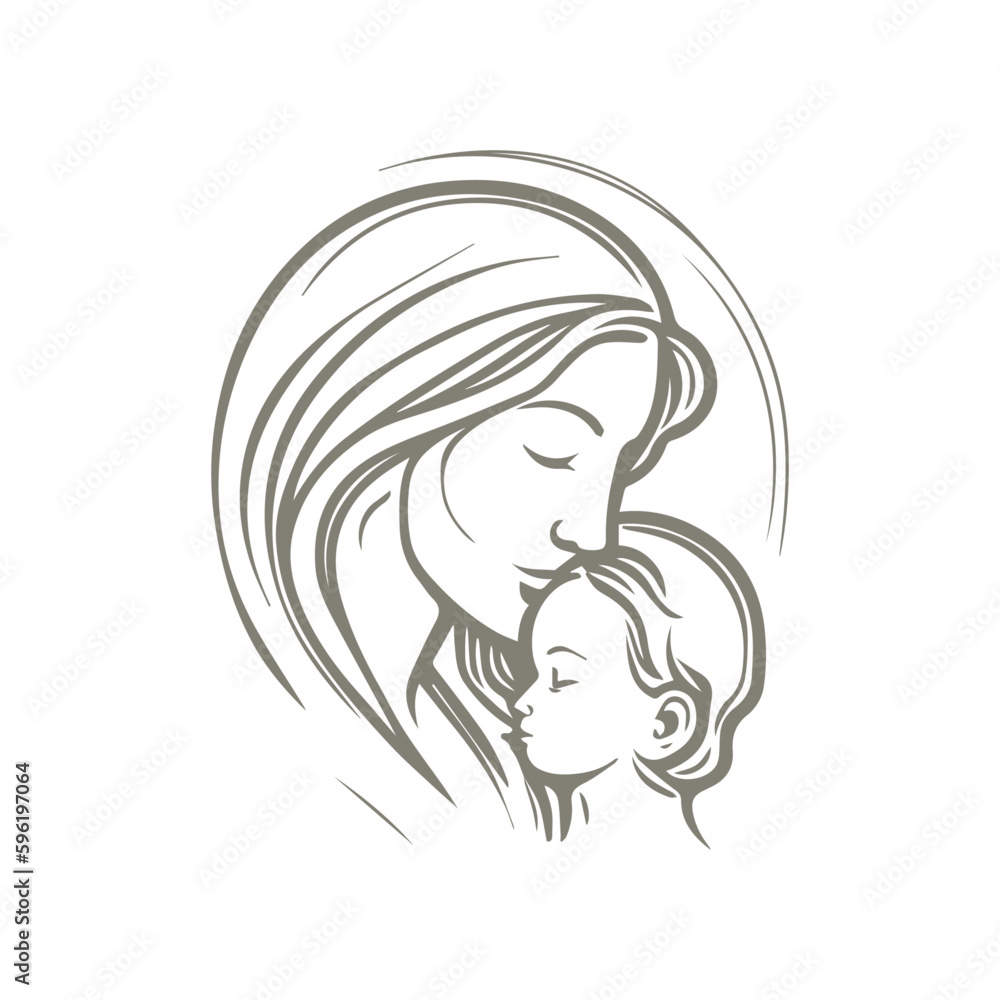 happy mother's day child mother day logo illustration abstract design line art