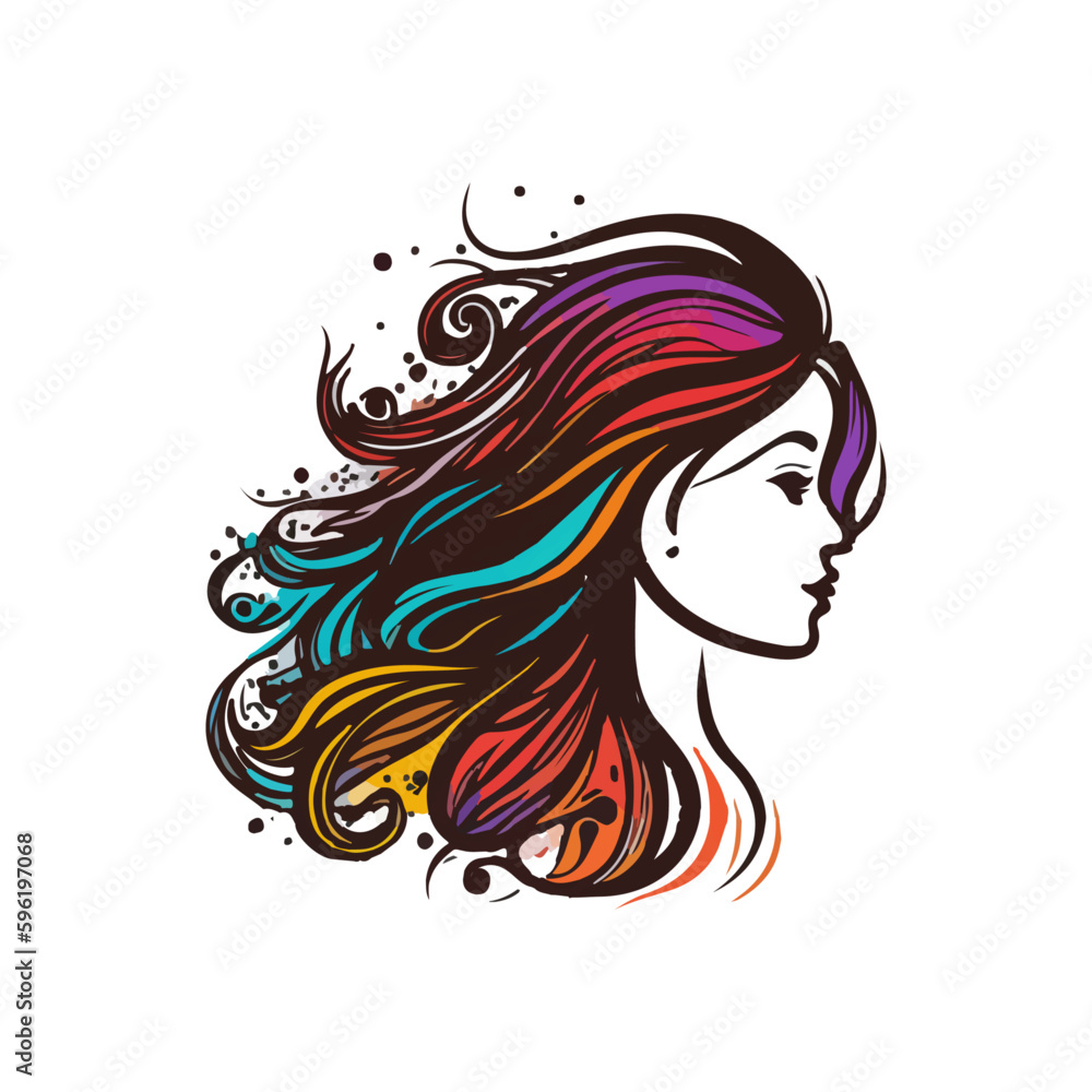 girl with long hair watercolor women logo woman t shirt design woman day