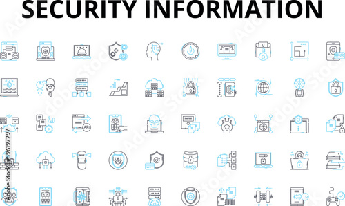Security information linear icons set. Encryption, Authentication, Privacy, Firewall, Intrusion, Detection, Vulnerability vector symbols and line concept signs. Password,Biometrics,Malware