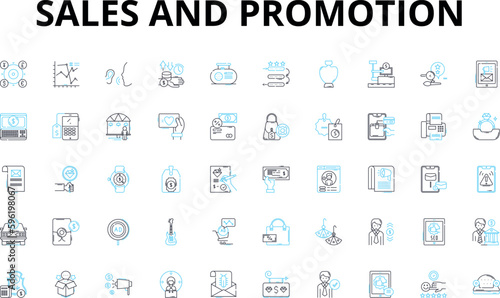 Sales and promotion linear icons set. Advertising, Promotion, Marketing, Sales, Discounts, Offers, Bargains vector symbols and line concept signs. Campaigns,Deals,Incentives illustration