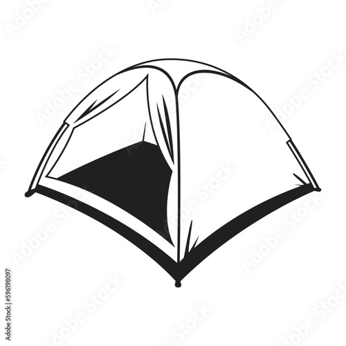 Wood tent drawing, black line art on white background.
