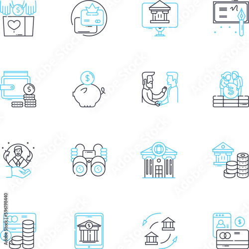 Equity finance linear icons set. Investments, Shares, Funding, Capital, Equity, Issuance, Dividends line vector and concept signs. Ownership,Valuation,Stock outline illustrations